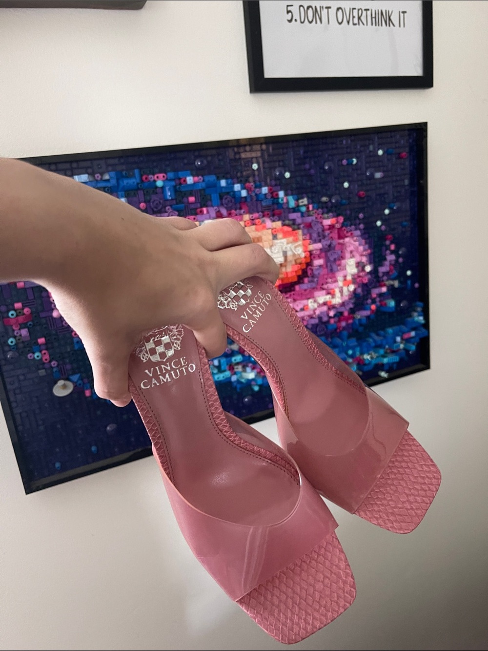 Vince Camuto Rose Pink Square-Toe Slide Mules